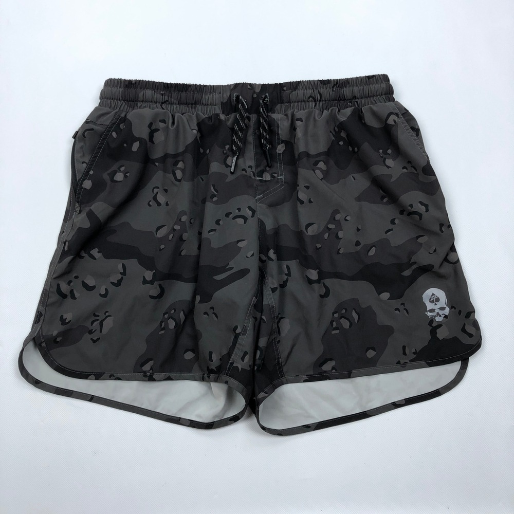 Zero Foxtrot Mens 2XL Camo Training Shorts Gray Black Skull Logo Athletic Gym